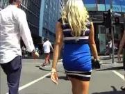 Candid Sexy Blonde Aussie In Sexy Electric Blue Dress