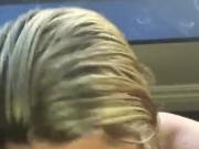 Amazing blonde give head in hotel window