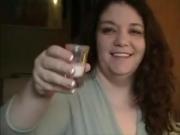 Mature BBW drinks cum from a shot glass