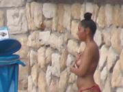 Arab Topless Shy Teen under the shower Beach