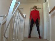 Red Lleotard and Black Tights