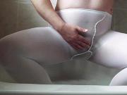Plump Tightsnick fondles and pees in white pantyhose!