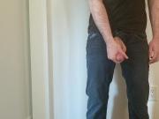 Teasing my cock and balls in jeans
