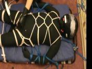 In a full rubber - CBT and jerk off