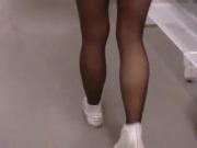 Candid teen in black pantyhose in IKEA