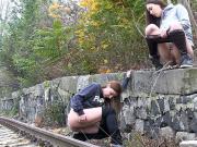 Naughty Girls Piss Near The Railway