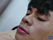 Lonely gay teen wanks his cock while playing with his toes