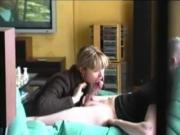 Very cute blonde blows and swallows on hidden cam