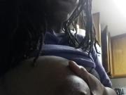 Ebony squeezes milk from her big black boob for Youtube