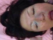 Hot asian MILF received facial
