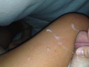Squirting my jizz all over her luscious leg!