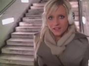 Gorgeous Blonde Swallowing A Load Of Cum In Public