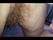 wifes long pubic hair & hairy ass crack as she kneels