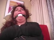 Girl made to wear white ballgag overnight