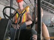 Tracy Licks gives young guy a blow job on a tractor 