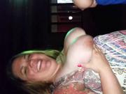 Bbw wife and friend flashing tits at the bar