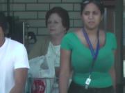 candids - busty girl huge tits green top