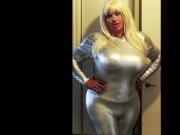 Dolly in silver catsuit