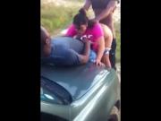 chubby Peaches blows lucky guy bend over car