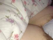 wifes long shiny hairy pussy hanging from white pantys