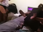 Two Mistress with strapon fucks husband