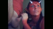 horny devil chick sucks dick and eats cum