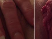 Juicy wife clit tug and masturbation split screen