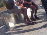 candid pantyhose stop bus