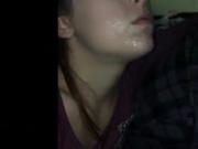 Sucking her bf's cock under the table while he's gaming