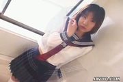 Young Japanese schoolgirl gives her first blowjob