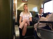 Upskirt Blonde Teen on Train