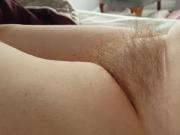 tired wife laying there with her hairy pussy exposed