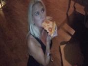 Pizza delivery guy feeds my wife some cum