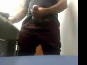 MILKING HIS BIG UNCUT BRAZILIAN DONKEY DICK AT WORK