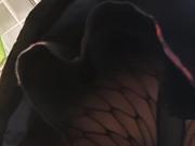 Upskirt in supermarket MILF fishnet no panties