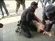 Busty Latina topless protester gets manhandled by police