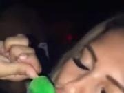 Curvy slut shaking her boobs in club