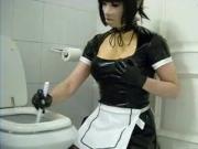 Horny Sissy Slave Maid Cleaning Toilet