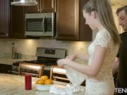 Petite sexy babe Elena Koshka rides hard cock in kitchen