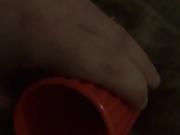 Fat sissy pissing on self