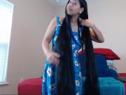 Cute Long Haired Asian Striptease and Hairplay