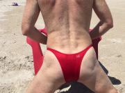 red bikini red chair