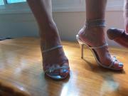 cumshot all over wife high heels mules sandals