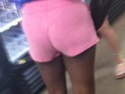Pink Booty Shorts Ebony in Dollar Store with pretty feet