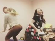 Beth Behrs and Kat Dennings dancing to 'Birthday Cake'