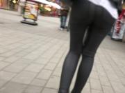 Great ass in shiny leather pants - slow motion