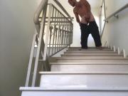 Risky wanking and cumming on hotel stairwell 2