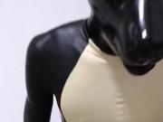Latex Catsuit Dog Handjob With Ball Gag Inside