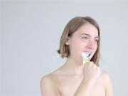 Slutty girl gets mouthfucked with a toothbrush