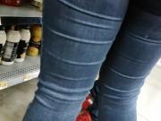 Skin tight jeans brunette